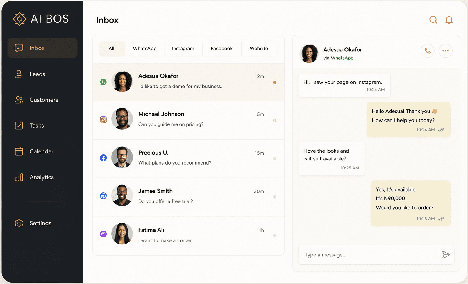 SalePilot unified inbox dashboard showing connected customer conversations